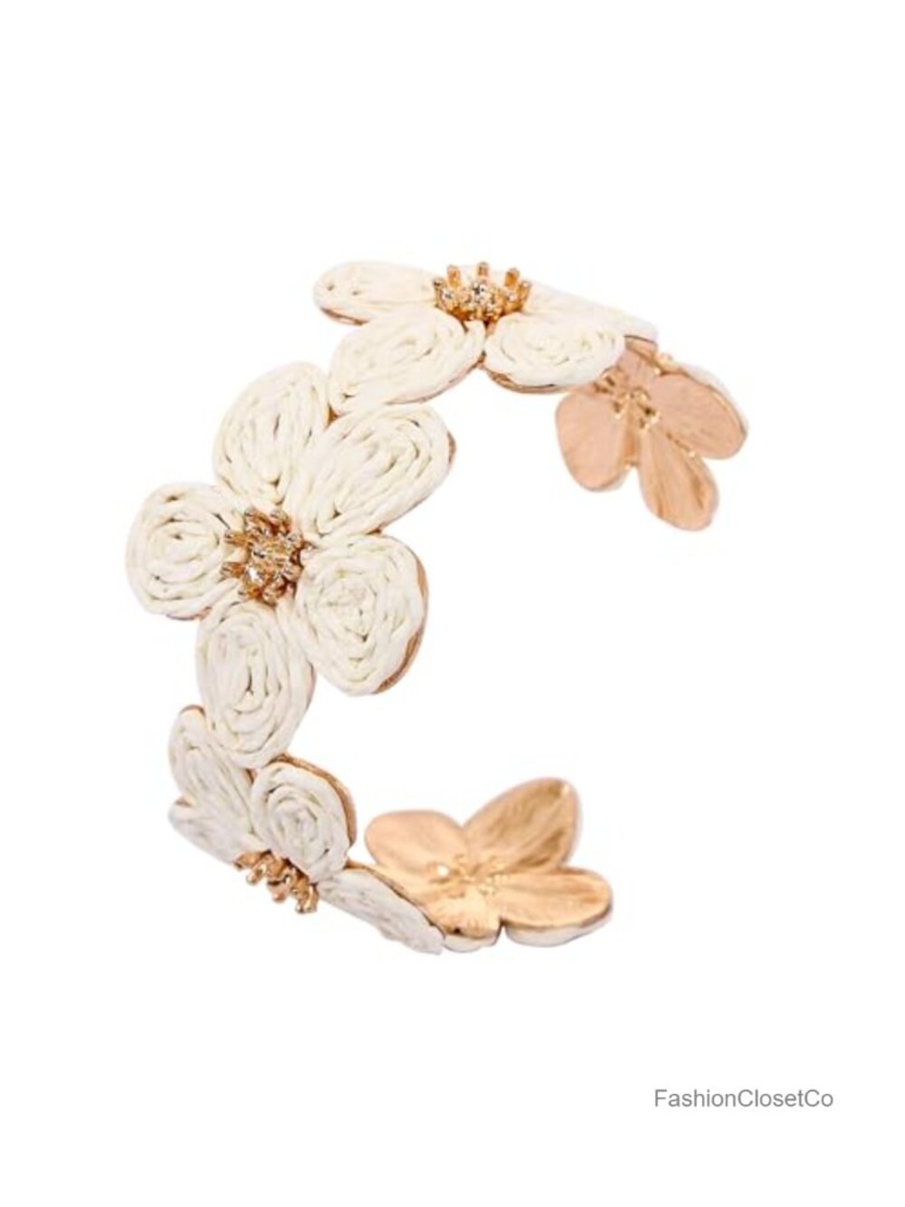 Raffia Flower Cuff Bracelet Wide Chunky Boho Statement Summer Beach Jewelry